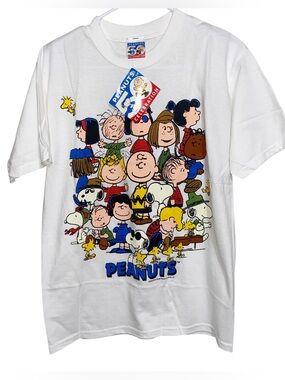 Vtg Peanuts 50th Anniversary T Shirt Medium White Graphic Tee Snoopy Y2K Anvil